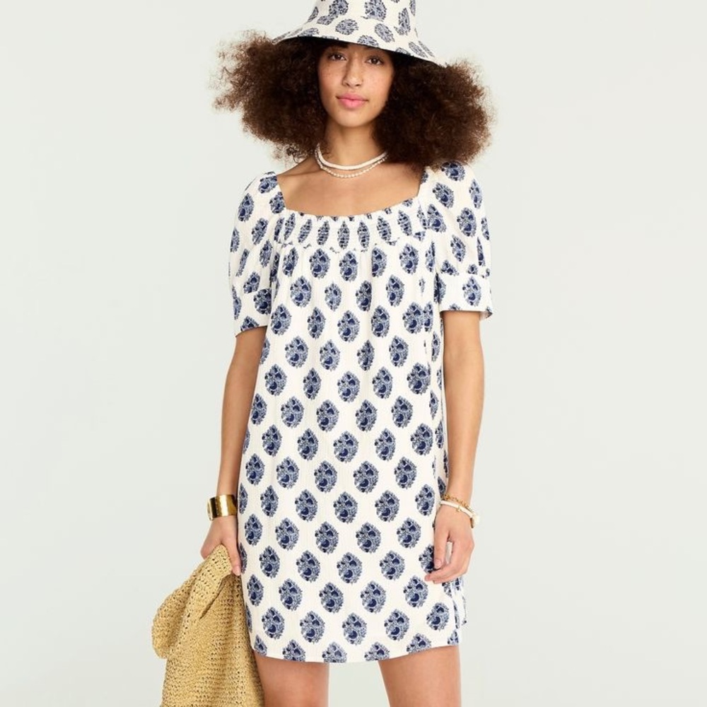 J Crew Afternoon dress in gathered floral block print Babydoll stretchy dress